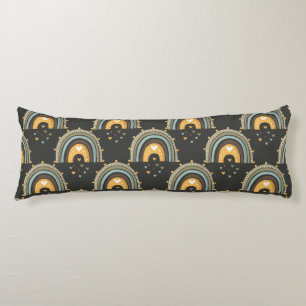 Bohemian Rainbow Pattern – Earthy Brown Background Body Cushion