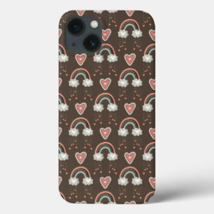 Bohemian Rainbows & Hearts – Earthy Brown 2 iPhone 13 Case