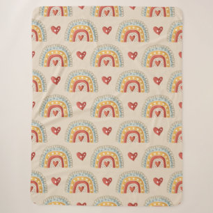 Bohemian Rainbows & Hearts – Earthy Brown Sherpa Blanket
