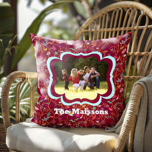 Bohemian Raspberry Photo With Name Cushion
