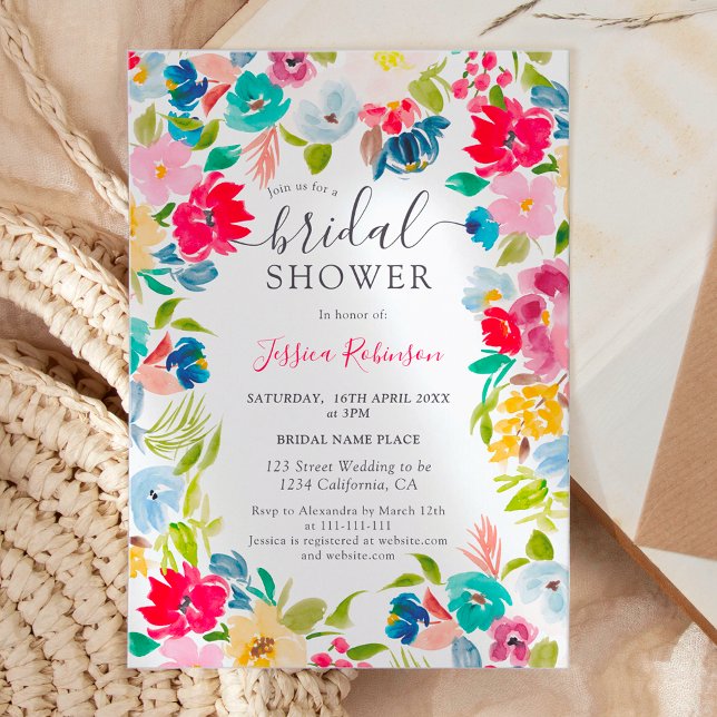 bohemian red blue floral photo bridal shower invitation (bohemian red blue floral photo bridal shower invitation)