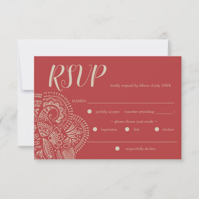 Bohemian Red Rustic Wedding RSVP Response Card (Front)