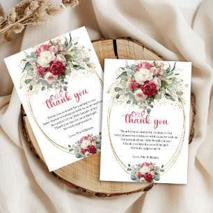 Bohemian Red White Gold Baby Shower Thank You Card