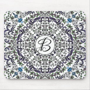 Bohemian rhapsody intricate floral monogram mouse pad