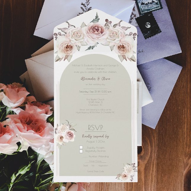Bohemian Rose Arch Wedding All In One Invitation (Bohemian Rose Arch Wedding All in One Invitation)