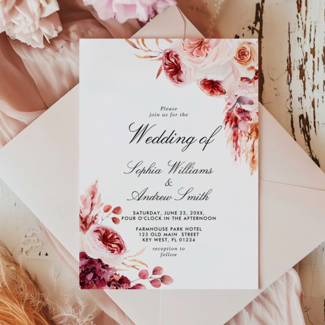 Bohemian Rose Elegant Rustic Wedding Invitation (Creator Uploaded)
