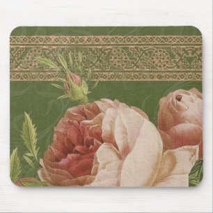 BOHEMIAN ROSE in Peach and Olive Green Mouse Pad