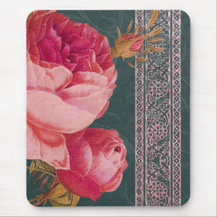 BOHEMIAN ROSE in ROSY PINK and TEAL BLUE Mouse Pad