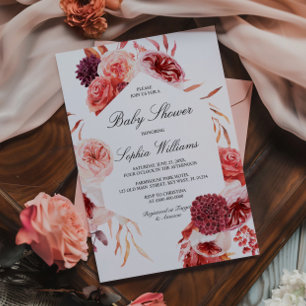 Bohemian Rose Marsala Baby Shower Invitation