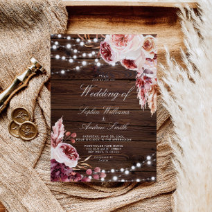 Bohemian Rose Rustic Wood Wedding Invitation