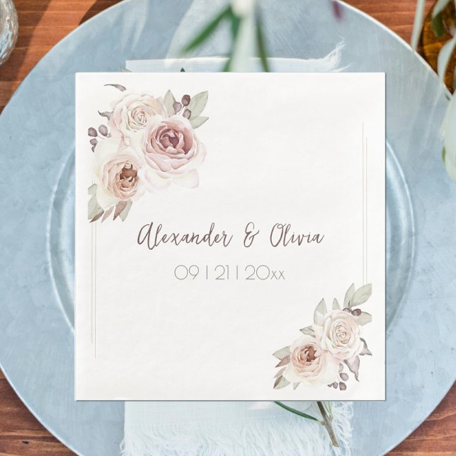 Bohemian Rose Wedding Napkin (Bohemian Rose Wedding Paper Dinner Napkins)