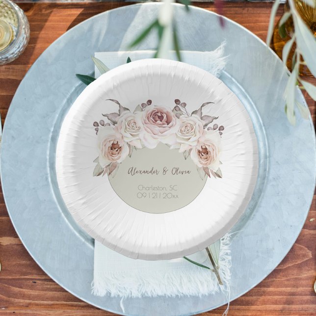 Bohemian Rose Wedding Paper Plate (Bohemian Rose Wedding Paper Bowls)