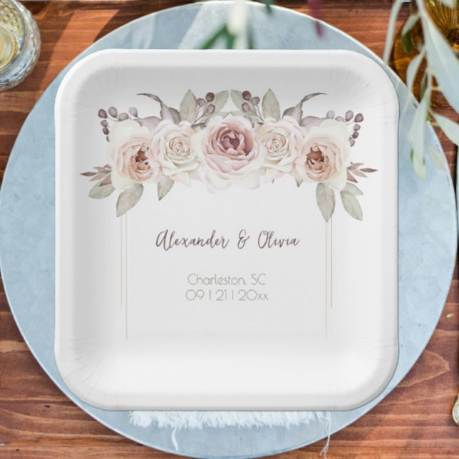 Bohemian Rose Wedding Paper Plate (Bohemian Rose Wedding Paper Plates)