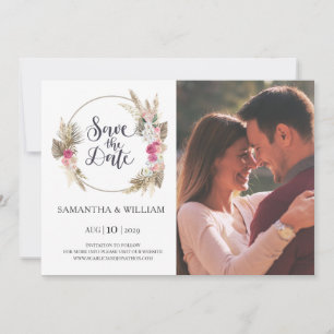 Bohemian Rose Wreath Save The Date Photo Card