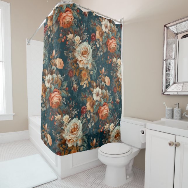 Bohemian Roses Floral Shower Curtain (In Situ)