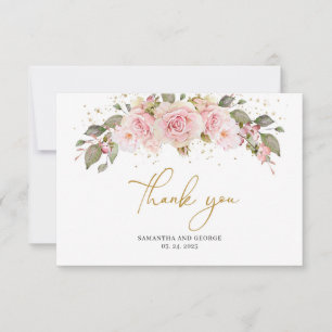 Bohemian roses flowers blush pink floral gold  thank you card
