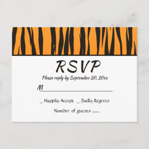 Bohemian RSVP Tiger Print Black Gold Animal Stripe Invitation Postcard