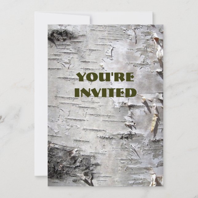 bohemian rustic country chic tree bark white birch invitation (Front)