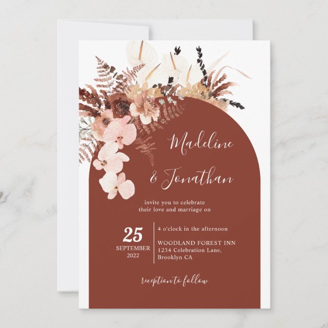 Bohemian Rustic Floral Arch Photo Wedding Invitation (Front)
