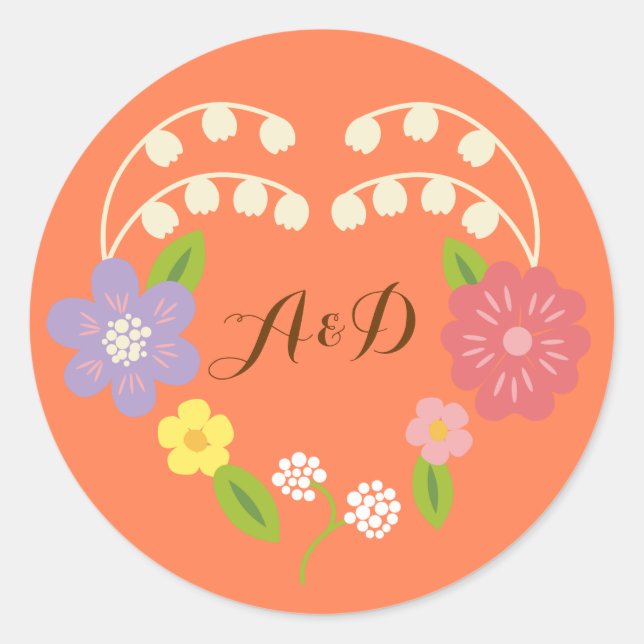 Bohemian Rustic Flower Wreath Wedding Classic Round Sticker (Front)