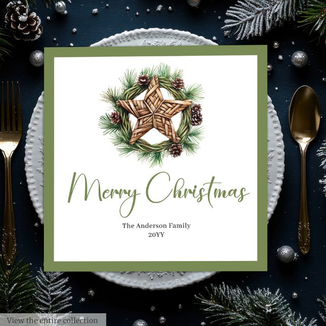 Bohemian Rustic Pine Wreath Holiday Napkins (Bohemian Rustic Pine Wreath Holiday Napkins)