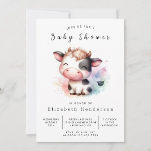  Bohemian Rustic Simple Cow Baby Shower Invitation