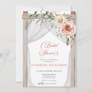 Bohemian Rustic   Vintage Rose Bridal Shower Invitation