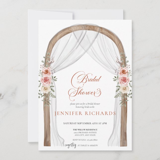 Bohemian Rustic | Vintage Rose Bridal Shower Invitation (Front)