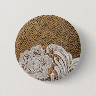 bohemian rustic western country burlap and lace 6 cm round badge