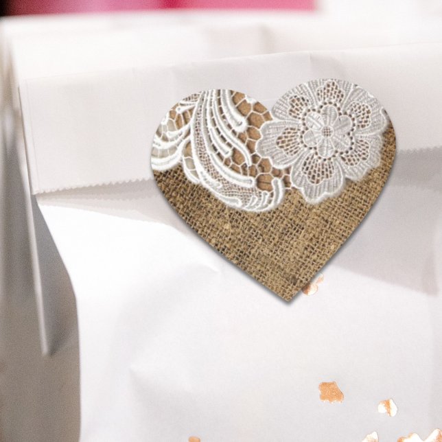 bohemian rustic western country burlap and lace heart sticker (bohemian rustic western country burlap and lace heart sticker)