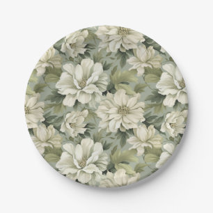 Bohemian sage green flowers paper plate