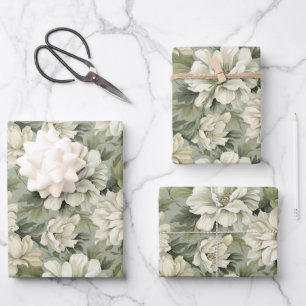 Bohemian sage green flowers wrapping paper sheet