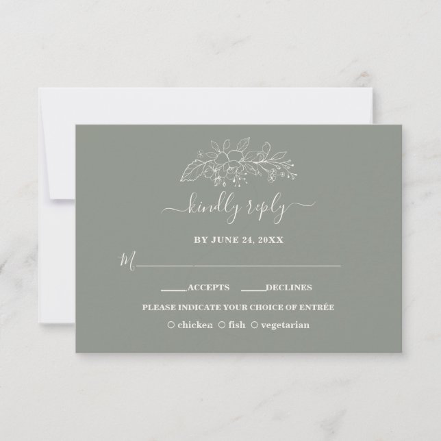 Bohemian Sage Green Minimalist Wedding RSVP Card (Front)