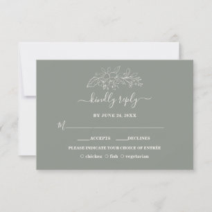 Bohemian Sage Green Minimalist Wedding RSVP Card