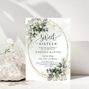 Bohemian Sage Green Sweet 16 Watercolor Invite