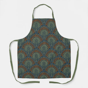 Bohemian Scallops Fan, Olive, Rust, Navy Blue Apron