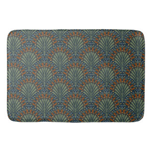 Bohemian Scallops Fan, Olive, Rust, Navy Blue Bath Mat