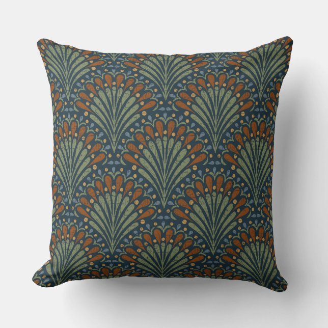 Bohemian Scallops Fan, Olive, Rust, Navy Blue Cushion (Front)