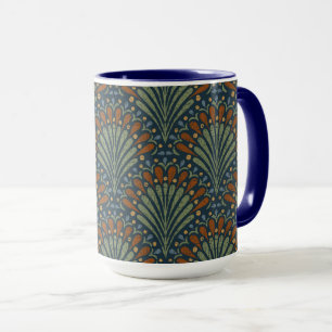 Bohemian Scallops Fan, Olive, Rust, Navy Blue Mug
