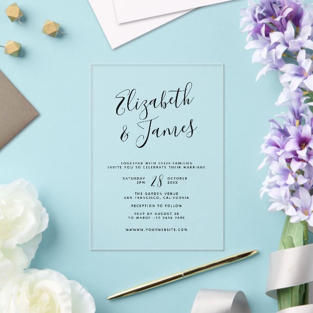 Bohemian Script Calligraphy Wedding Acrylic Invitations (Insitu (Wedding))
