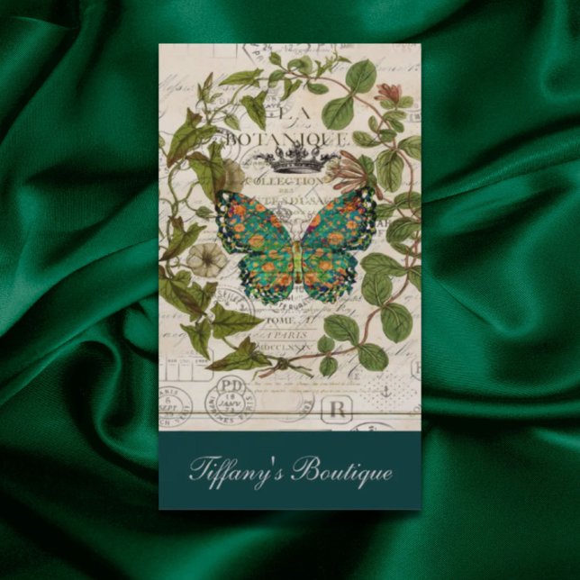 bohemian scripts french botanical butterfly business card (bohemian scripts french botanical butterfly business card)