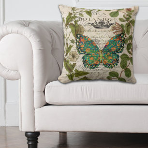 bohemian scripts french botanical butterfly cushion
