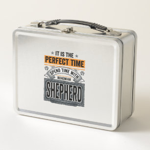 Bohemian Shepherd Vintage Dog Lover Typography Des Metal Lunch Box