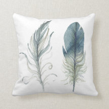 Bohemian Smoke Blue Feather Pillow