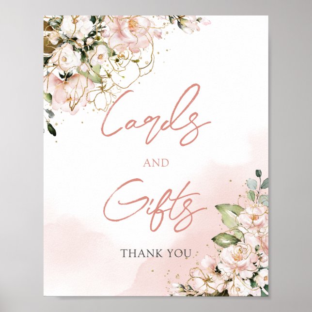 Bohemian soft pink gold floral cards and gifts poster (Front)