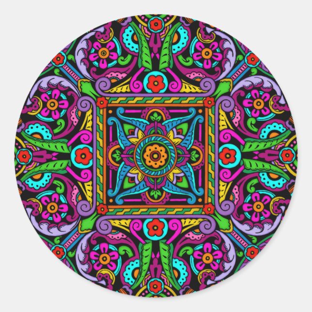 Bohemian Stained Glass Style Classic Round Sticker (Front)