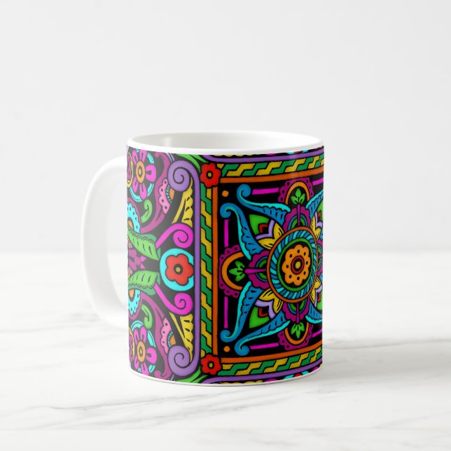 Bohemian Stained Glass Style Coffee Mug (Front Left)