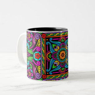 Bohemian Stained Glass Style Two-Tone Coffee Mug