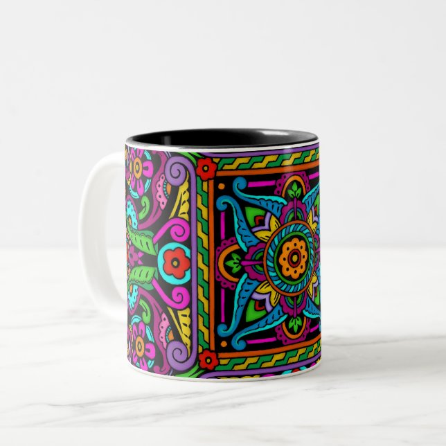 Bohemian Stained Glass Style Two-Tone Coffee Mug (Front Left)