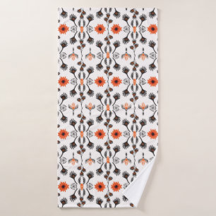 Bohemian Striped Floral, Seamless Pattern, Hand Dr Bath Towel